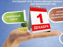 Срок уплаты транспортного, земельного налогов и налога на имущество физлиц - 1 декабря